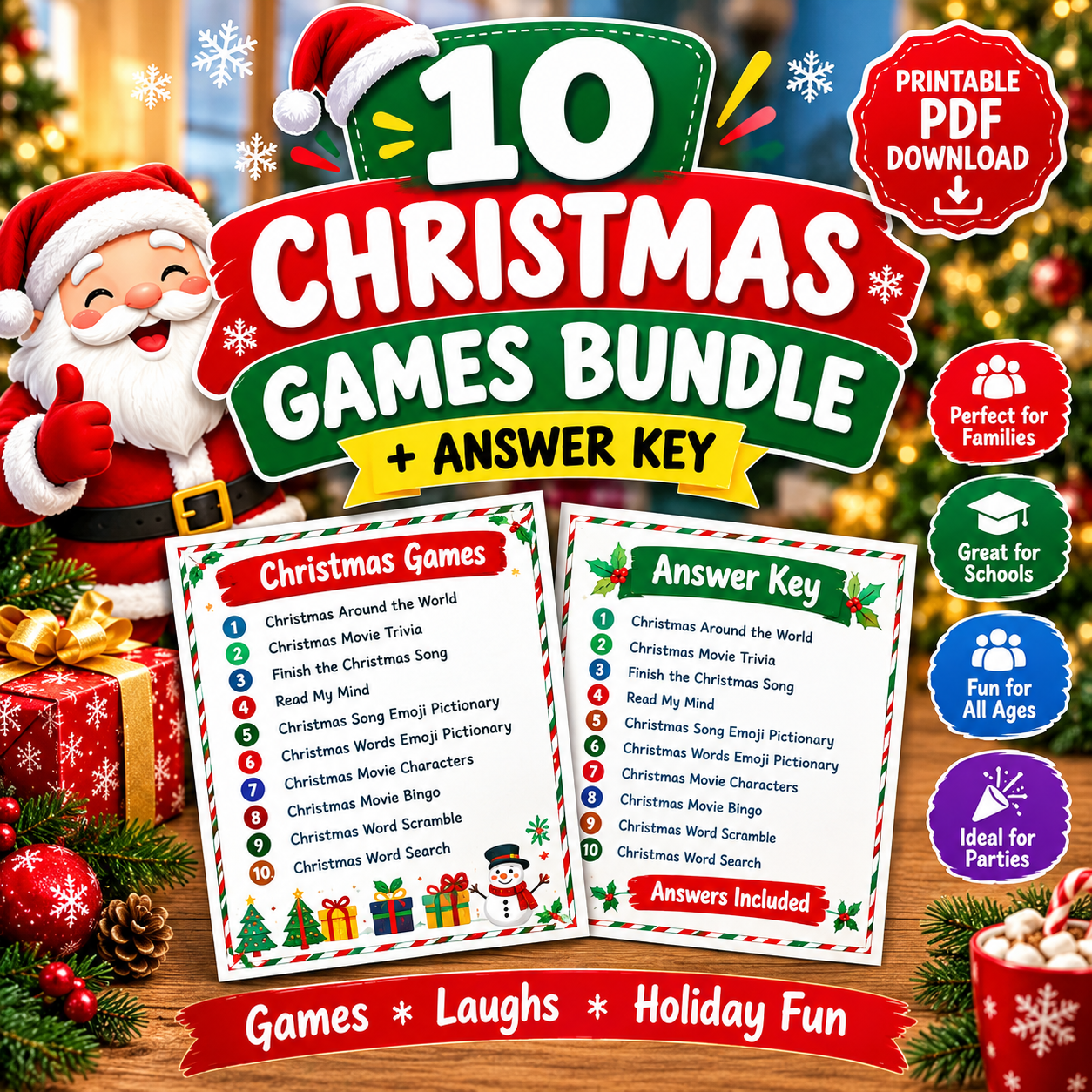 10 Printable Christmas Games Bundle Cover